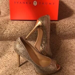 Ivanka Trump Maggie2 Glittering Gold and Silver Heels
